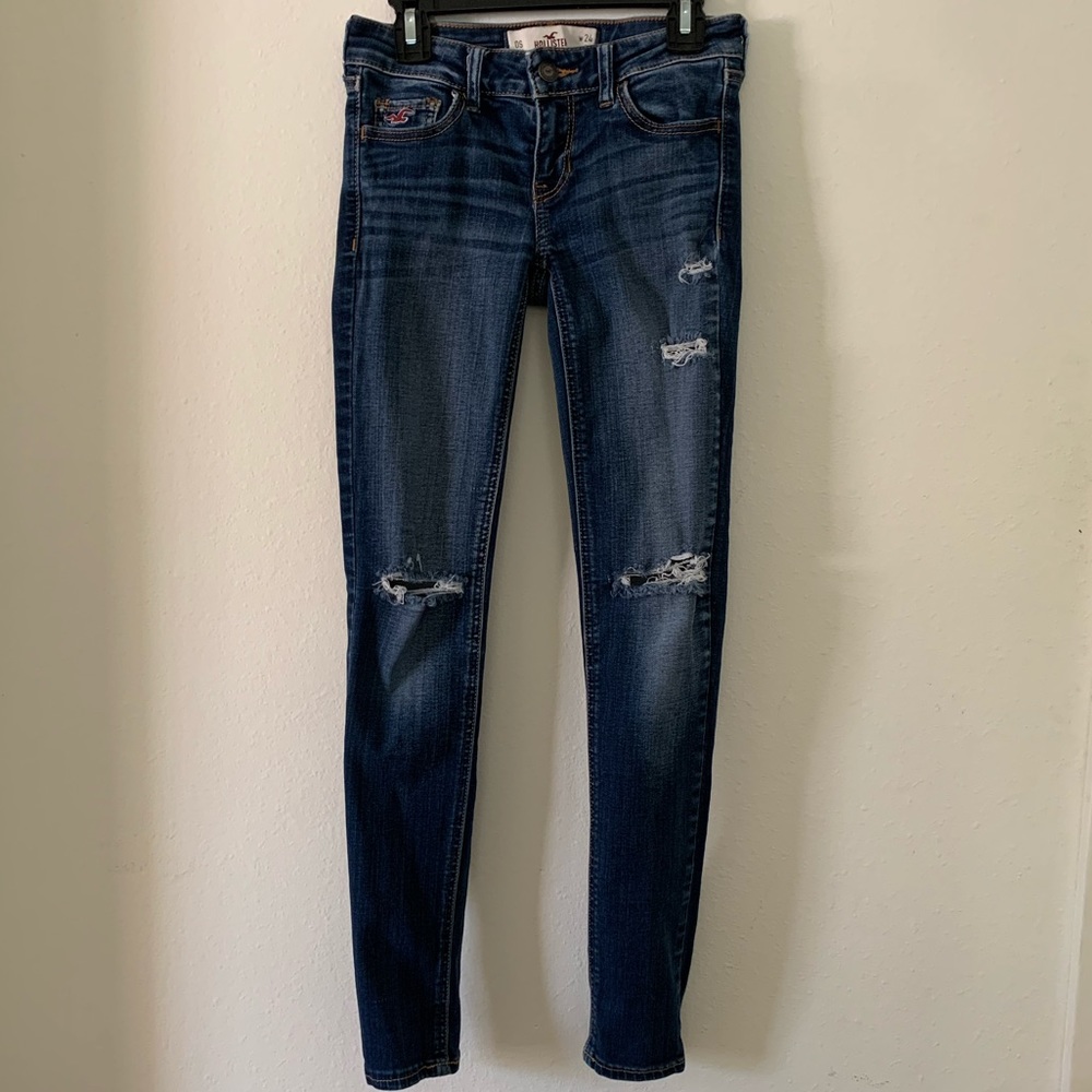 Hollister Blue Denim Ripped Skinny Jeans, size 0S